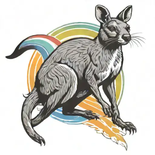 Agile wallaby silhouette jumping over a rainbow tattoo design idea