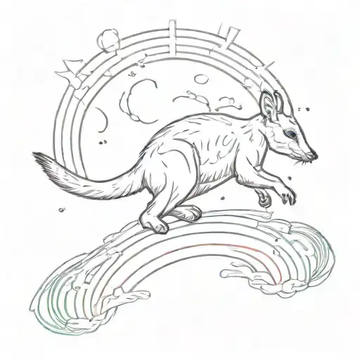 Agile wallaby outline jumping over a rainbow tattoo design idea