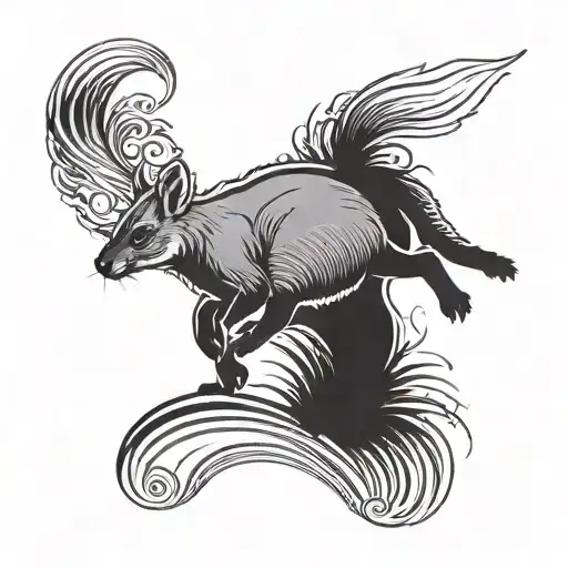 Agile wallaby silhouette jumping over a rainbow tattoo design idea