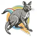 Agile wallaby silhouette jumping over a rainbow tattoo design idea