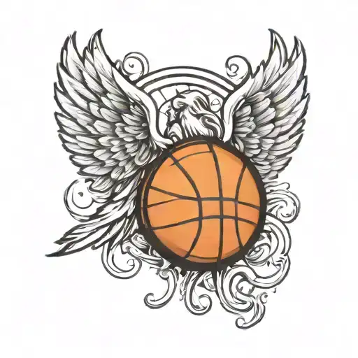 basketball with angel wings and 1  tattoo design idea