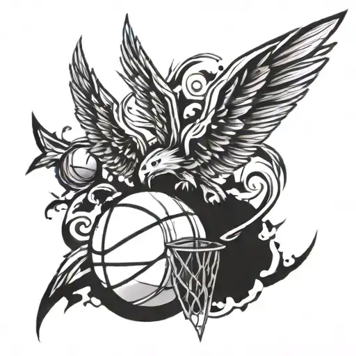 basketball, 1, angle wing attached tattoo design idea