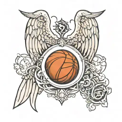 basketball with angel wings and the number 1 inside tattoo design idea