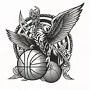 basketball, 1, angle wing attached tattoo design idea