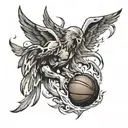 basketball, 1, angle wing attached tattoo design idea