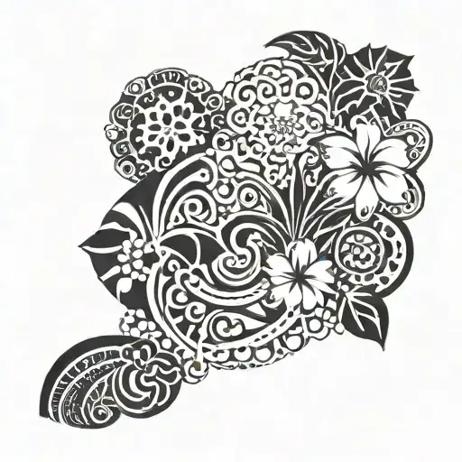 hawaiian islands surrounded by flowering tattoo design idea