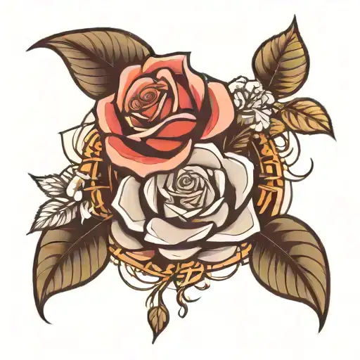 rose with money petals and roots around it tattoo design idea