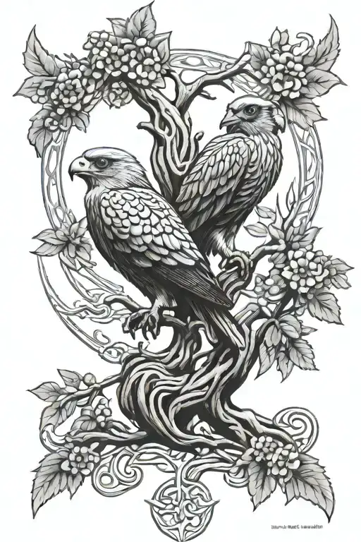 polish falcon Celtic tree of life growing  tattoo design idea