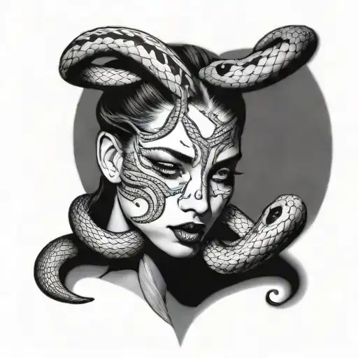 woman face wrapped with snakes  tattoo design idea