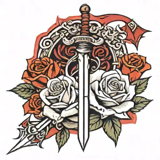 putting down the roses picking up the sword tattoo design idea