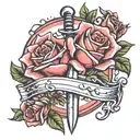 putting down the roses picking up the sword tattoo design idea