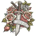 putting down the roses picking up the sword tattoo design idea