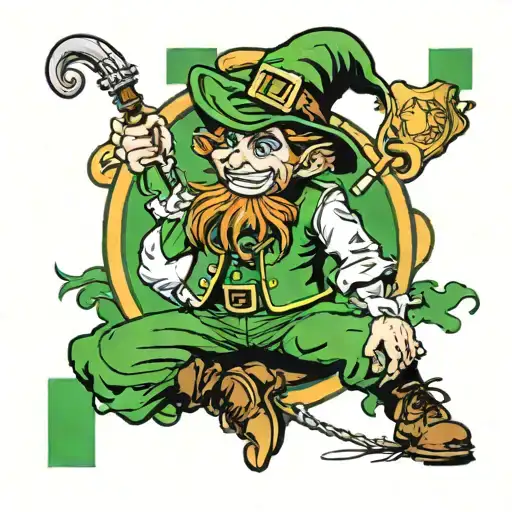leprechaun in front of ireland flag tattoo design idea
