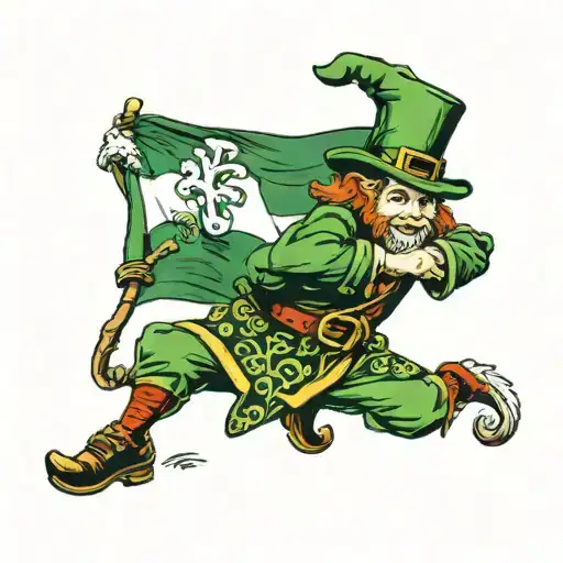 leprechaun in front of ireland flag tattoo design idea