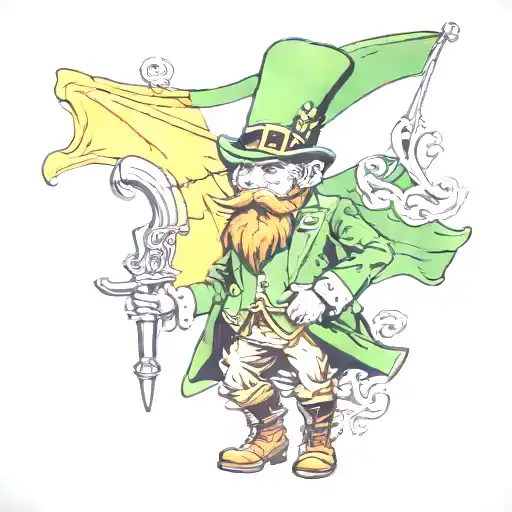 leprechaun in front of ireland flag tattoo design idea