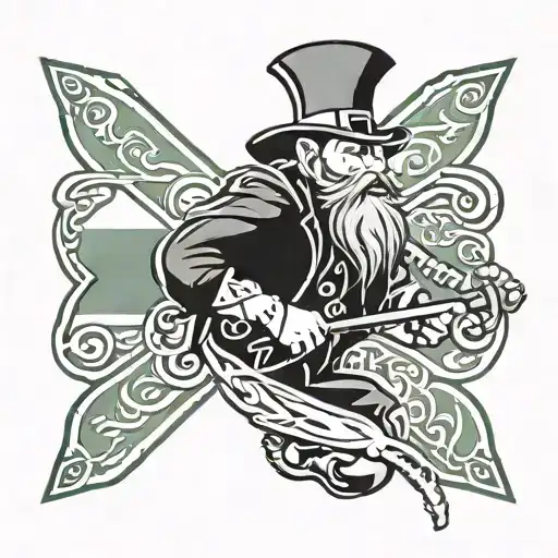 leprechaun in front of ireland flag tattoo design idea