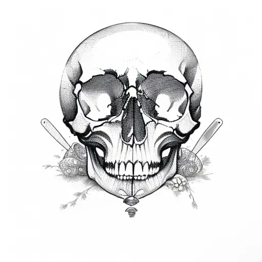 A skull made out of baking utensils and surrounded by butterflies tattoo design idea