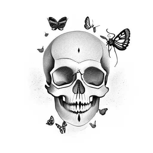 A skull made out of baking utensils and surrounded by butterflies tattoo design idea