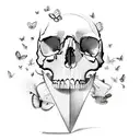 A skull made out of baking utensils and surrounded by butterflies tattoo design idea