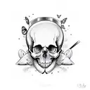 A skull made out of baking utensils and surrounded by butterflies tattoo design idea