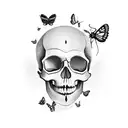 A skull made out of baking utensils and surrounded by butterflies tattoo design idea