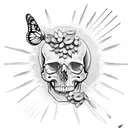 A skull made out of baking utensils and surrounded by butterflies tattoo design idea