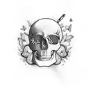 A skull made out of baking utensils and surrounded by butterflies tattoo design idea