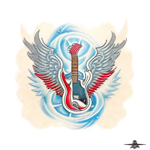 red fender guitar with wings tattoo design idea