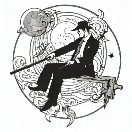 george bailey lassoing the moon surrounded tattoo design idea