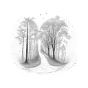 A trail winding through a forest with a full moon overhead tattoo design idea