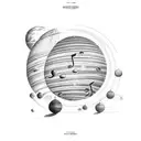 old music hall with one pianist surrounded by planets tattoo design idea