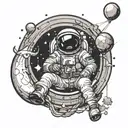 astronaut sittin quarter moon with planet balloons  tattoo design idea