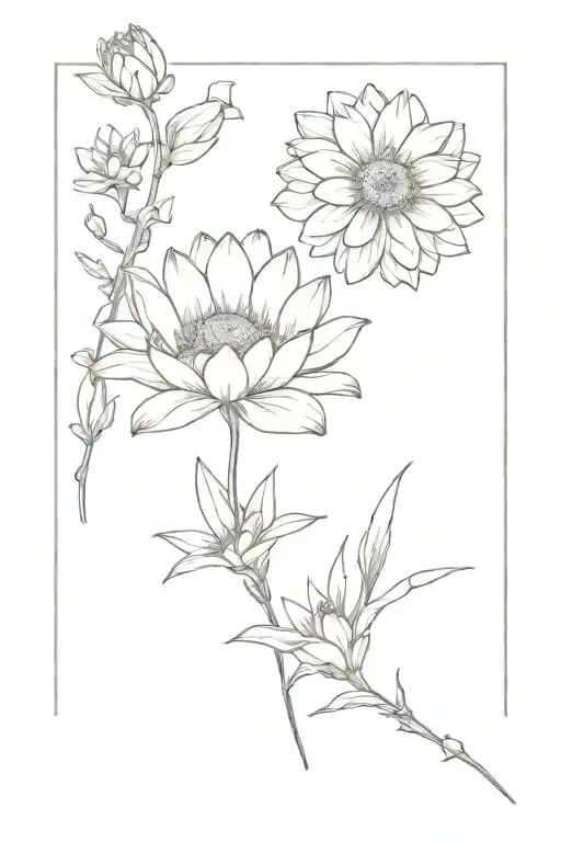 daisy and chrysanthemum and gladiolus tattoo design idea