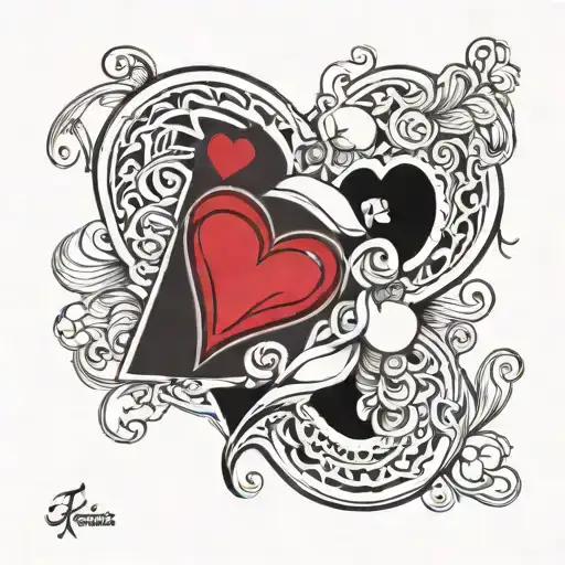 K of hearts one heart tattoo design idea