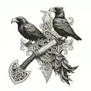 two viking axes and two crows inside tattoo design idea
