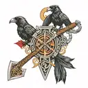 two viking axes and two crows inside tattoo design idea