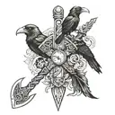 two viking axes and two crows inside tattoo design idea