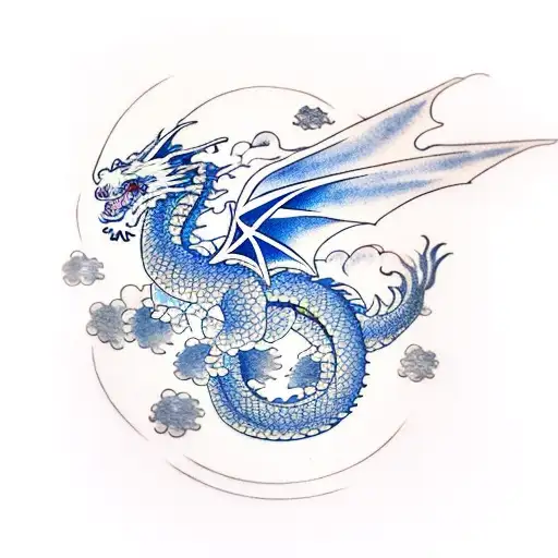 Dragon with clouds and stars tattoo design idea