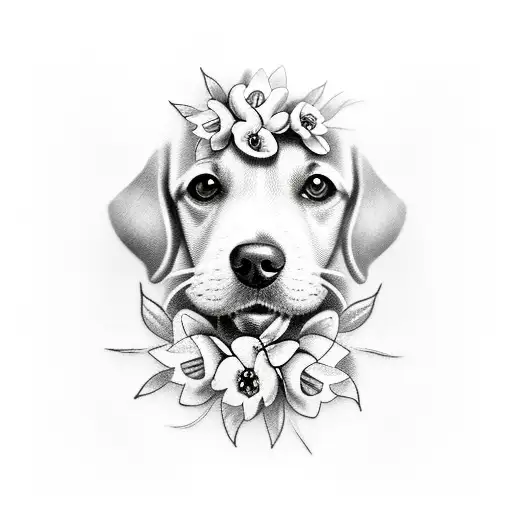 dog nose with flowers tattoo design idea