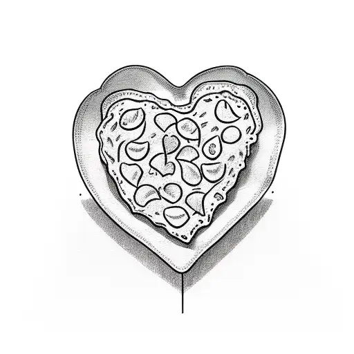 A sketch-style illustration of a pizza box with a heart-shaped pizza inside tattoo design idea