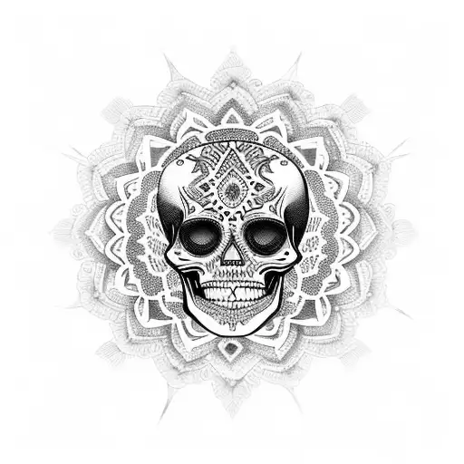 Mexican skull with mandala around tattoo design idea
