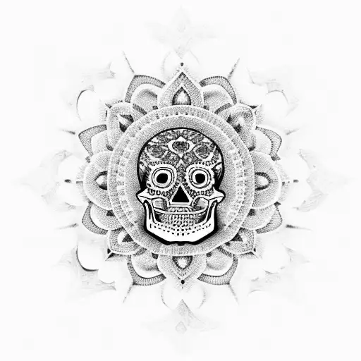Mexican skull with mandala around tattoo design idea