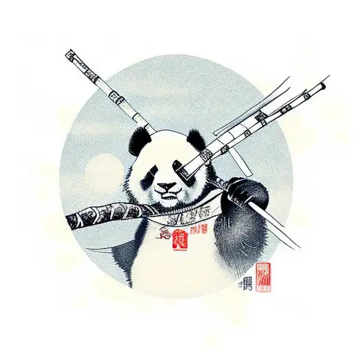 panda with a katana in a bamboo forest tattoo design idea