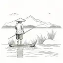 vietnam mekong delta fisherman floating away ricefield mountains tattoo design idea