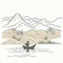 vietnam mekong delta fisherman floating away ricefield mountains tattoo design idea