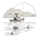 vietnam mekong delta fisherman floating away ricefield mountains tattoo design idea