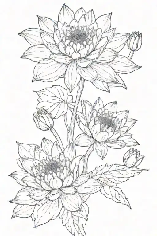 crysanthemum, water lily, morning glorly tattoo design idea