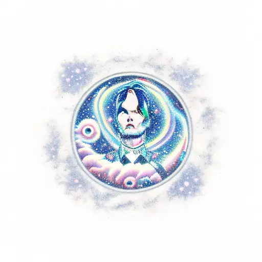 Realistic depiction of a Blink 182 concert with crowd and stage transformed into a galaxy scene tattoo design idea