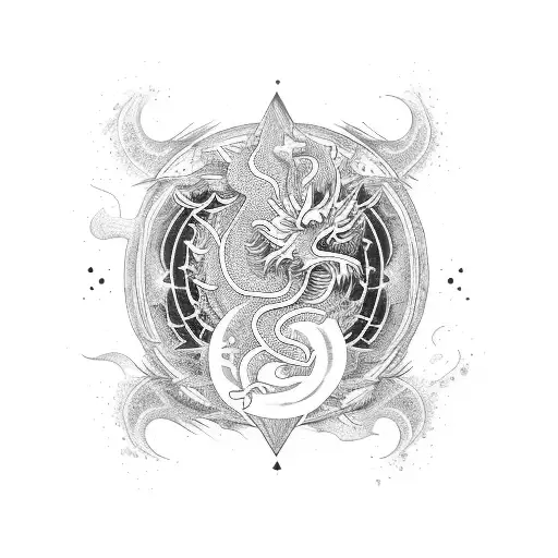 A cosmic dragon playing a guitar tattoo design idea