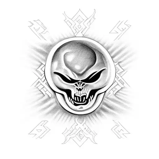 A blackwork design of Blink 182's logo merged with an alien head tattoo design idea